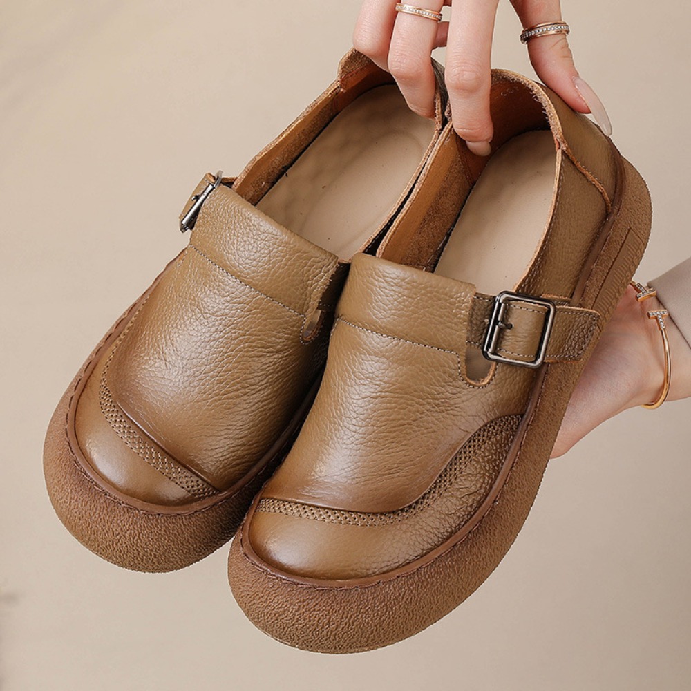 Leather Classic Strap - Zapatos informales individuales para mujer, zapatos
