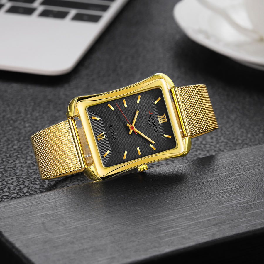 Stainless Mesh Band - Reloj de cuarzo cuadrado para hombre,