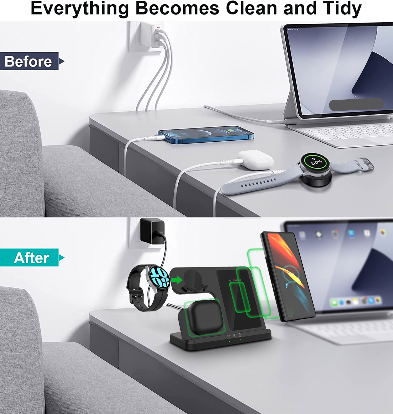 Cargador inalámbrico 3 en 1, b - Watch Charger Cable reseña y precio
