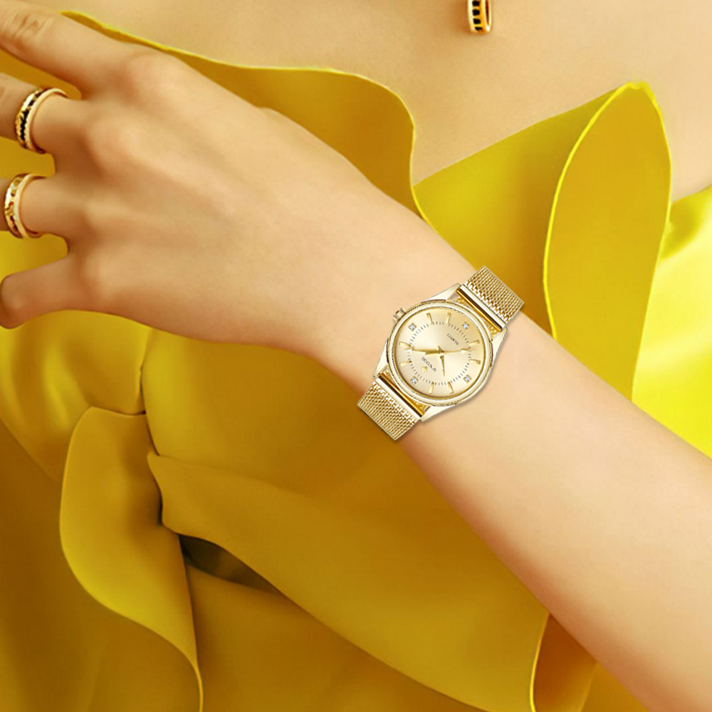 WWOOR, reloj dorado de marca d - Stainless Mesh Band reseña y precio