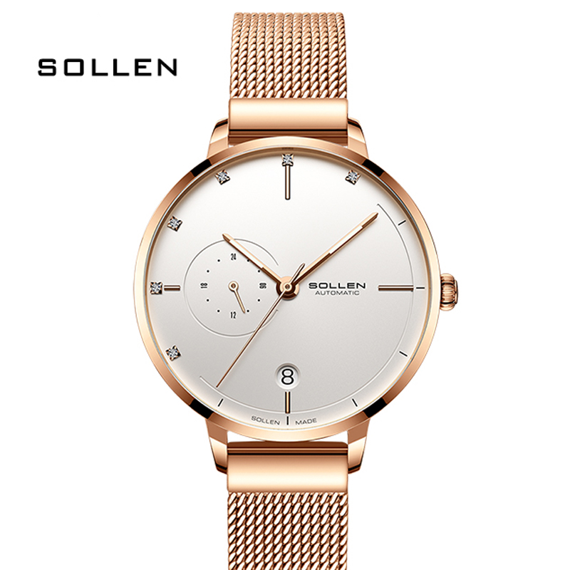 SOLLEN-relojes mecánicos autom - Stainless Mesh Band reseña y precio