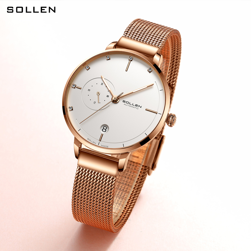 SOLLEN-relojes mecánicos autom - Stainless Mesh Band reseña y precio