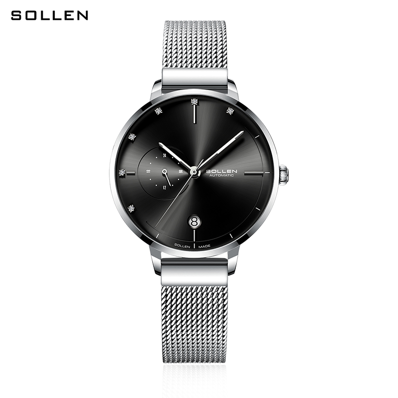 SOLLEN-relojes mecánicos autom - Stainless Mesh Band reseña y precio